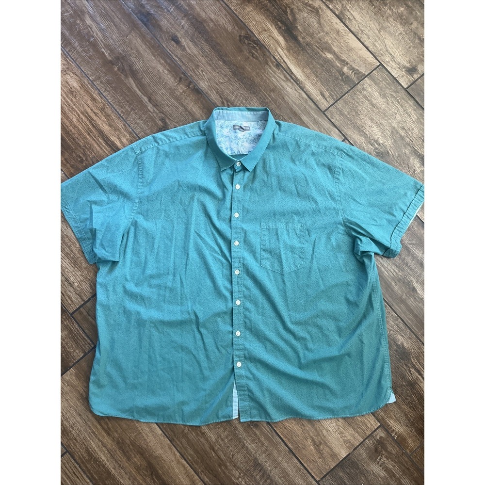 Geoffrey Beene Mens Green Short Sleeve Button-Up Shirt 4X Collar Casual Floral